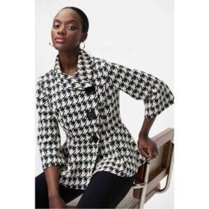 Ali Miles Womens Houndstooth Print Jacket Black White Peplem Hem Money Classic